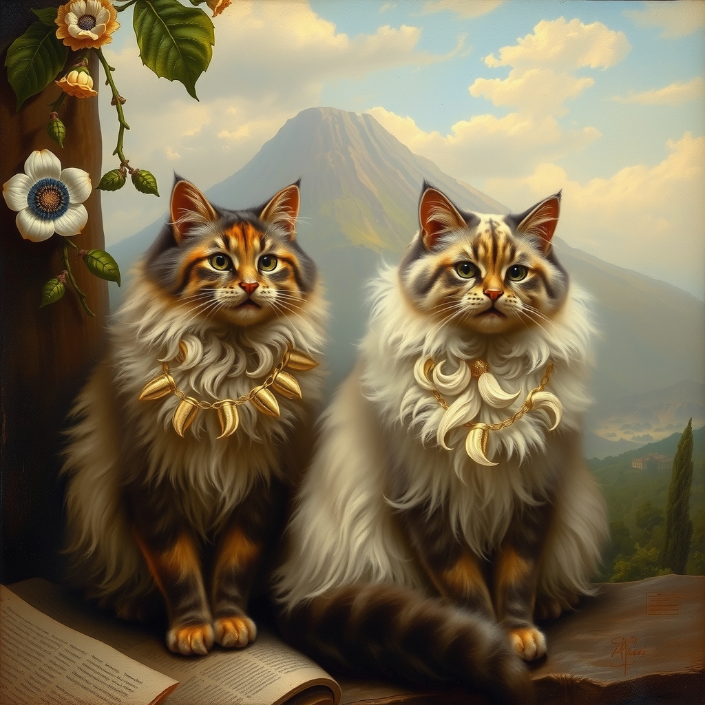 two angora cats with vesuvius background italian painting style 19th century by Générateur d'images par IA gratuit - Aucune connexion nécessaire✨ | AIGAZOU