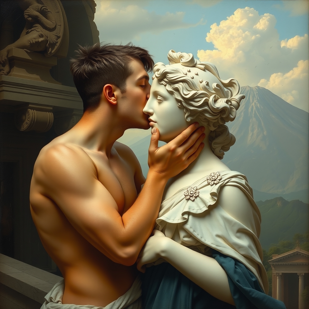 a true man kissing a marble statue of aphrodite by मुफ्त एआई छवि जनरेटर - बिना लॉगिन के✨ | AIGAZOU