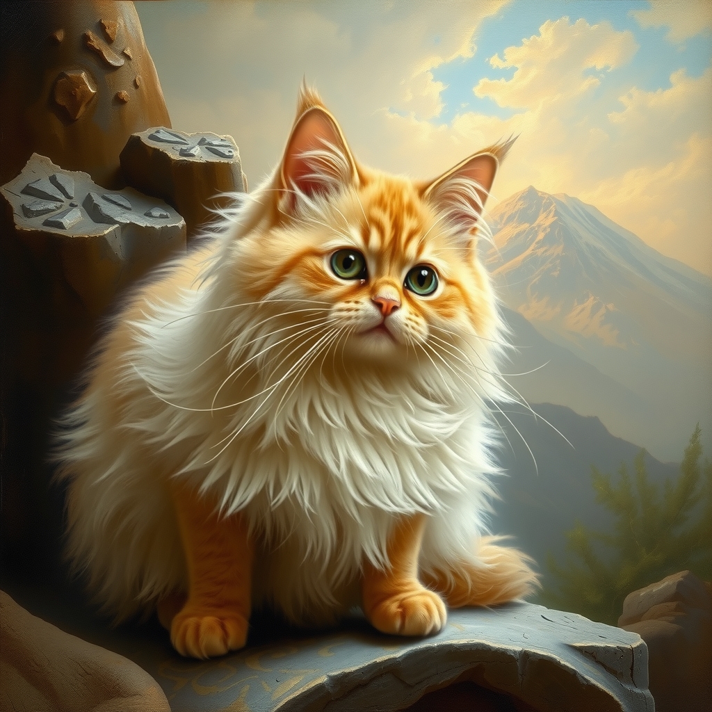 light angora turkish cat with volcano background italian painting style 19th century by 免费AI图像生成工具 | AIGAZOU