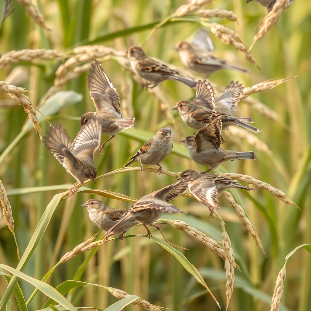 sparrows gathering around rice ears by मुफ्त एआई छवि जनरेटर - बिना लॉगिन के✨ | AIGAZOU