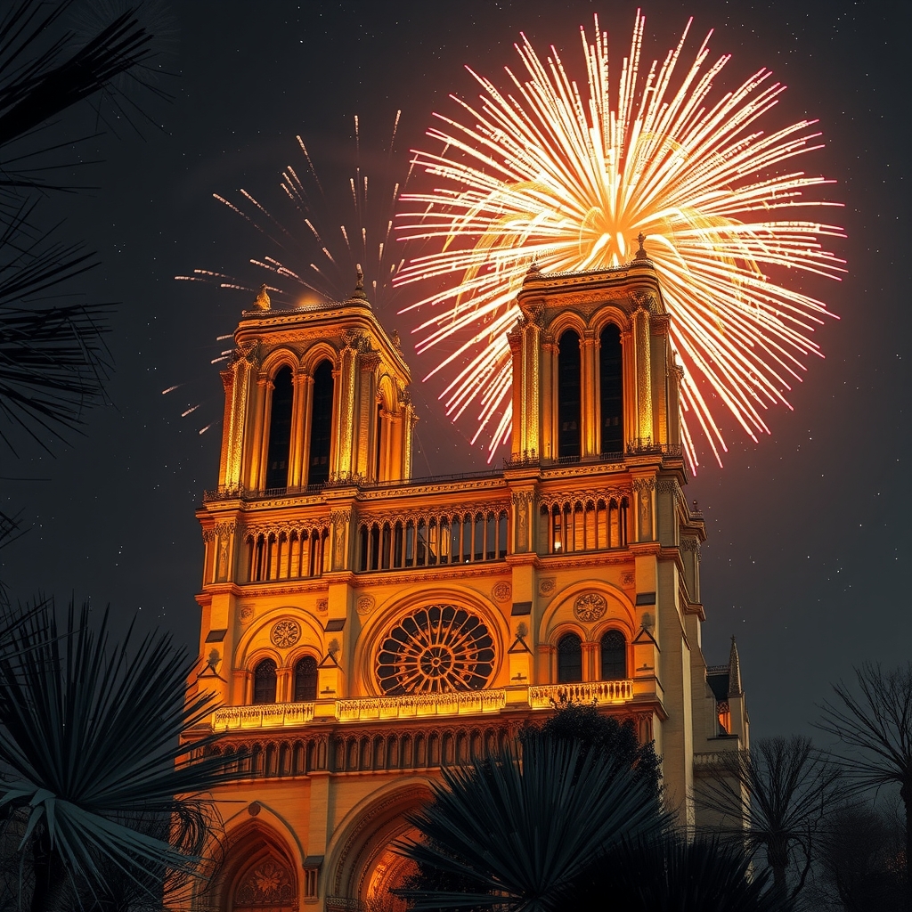 new years eve fireworks notre dame by मुफ्त एआई छवि जनरेटर - बिना लॉगिन के✨ | AIGAZOU