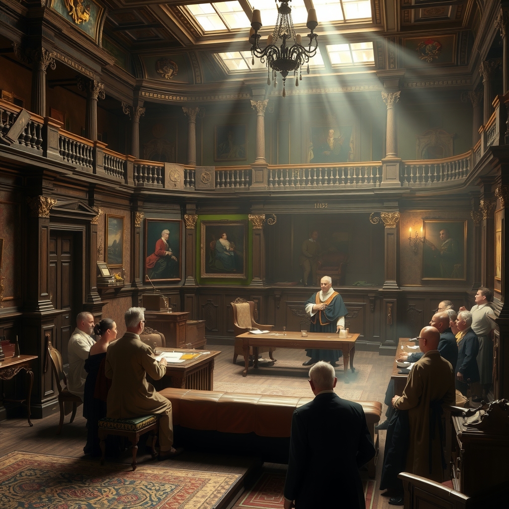 courtroom setting for the broken jug by heinrich kleist by Générateur d'images par IA gratuit - Aucune connexion nécessaire✨ | AIGAZOU