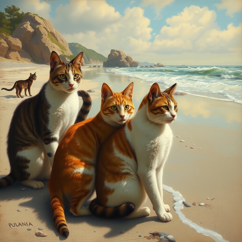 cats on a beach in italian painting style of the 19th century by मुफ्त एआई छवि जनरेटर - बिना लॉगिन के✨ | AIGAZOU