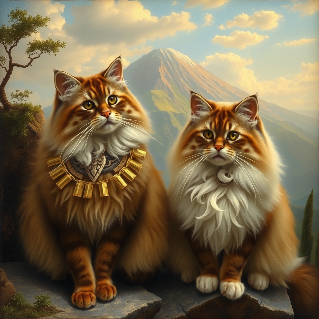 two siberian cats with vesuvius background italian painting style 19th century by Générateur d'images par IA gratuit - Aucune connexion nécessaire✨ | AIGAZOU