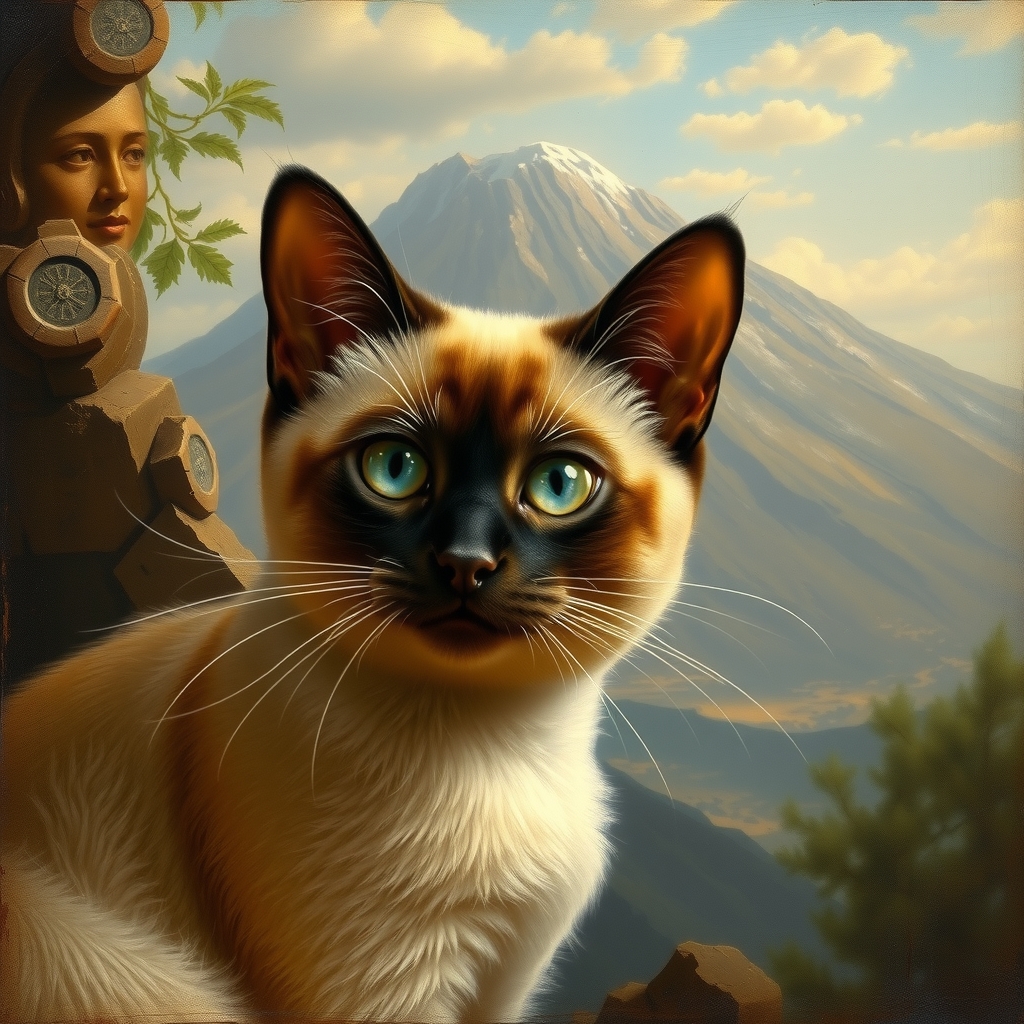 siamese cat with mount vesuvius background italian painting style 19th century by मुफ्त एआई छवि जनरेटर - बिना लॉगिन के✨ | AIGAZOU