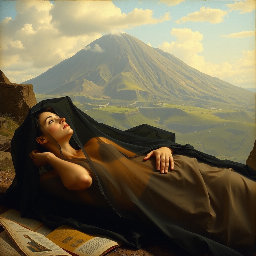 sleeping woman in black veil with vesuvius background by मुफ्त एआई छवि जनरेटर - बिना लॉगिन के✨ | AIGAZOU