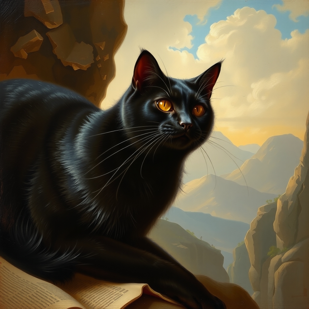 black cat in vesuvius style of 19th century italian painting by मुफ्त एआई छवि जनरेटर - बिना लॉगिन के✨ | AIGAZOU