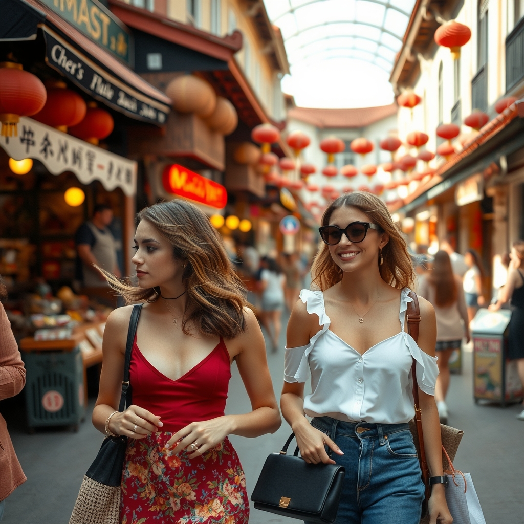 french beauties walking in chinas market by मुफ्त एआई छवि जनरेटर - बिना लॉगिन के✨ | AIGAZOU