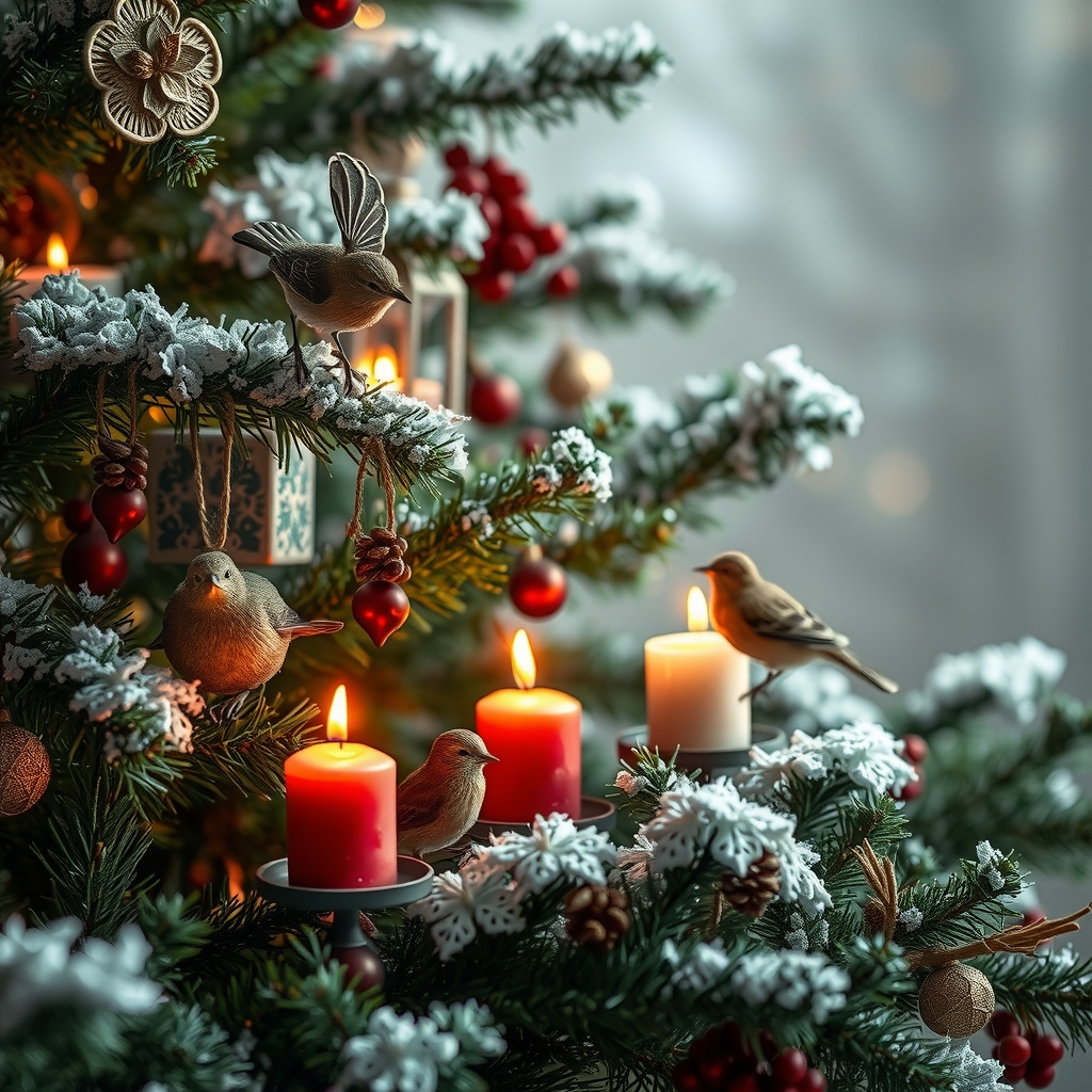 christmas forrest with small birds and candles by मुफ्त एआई छवि जनरेटर - बिना लॉगिन के✨ | AIGAZOU