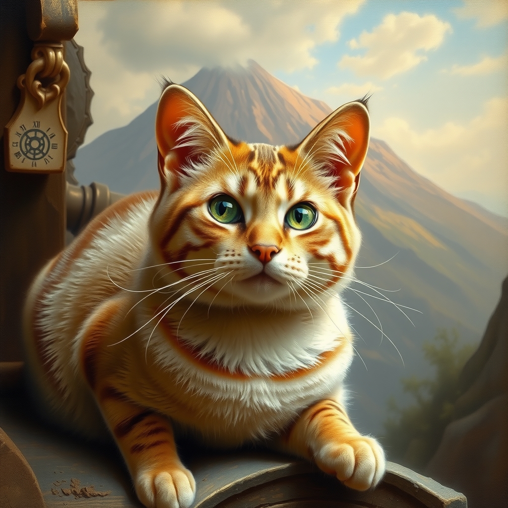 light american wirehair cat with vesuvius background italian painting style 19th century by मुफ्त एआई छवि जनरेटर - बिना लॉगिन के✨ | AIGAZOU