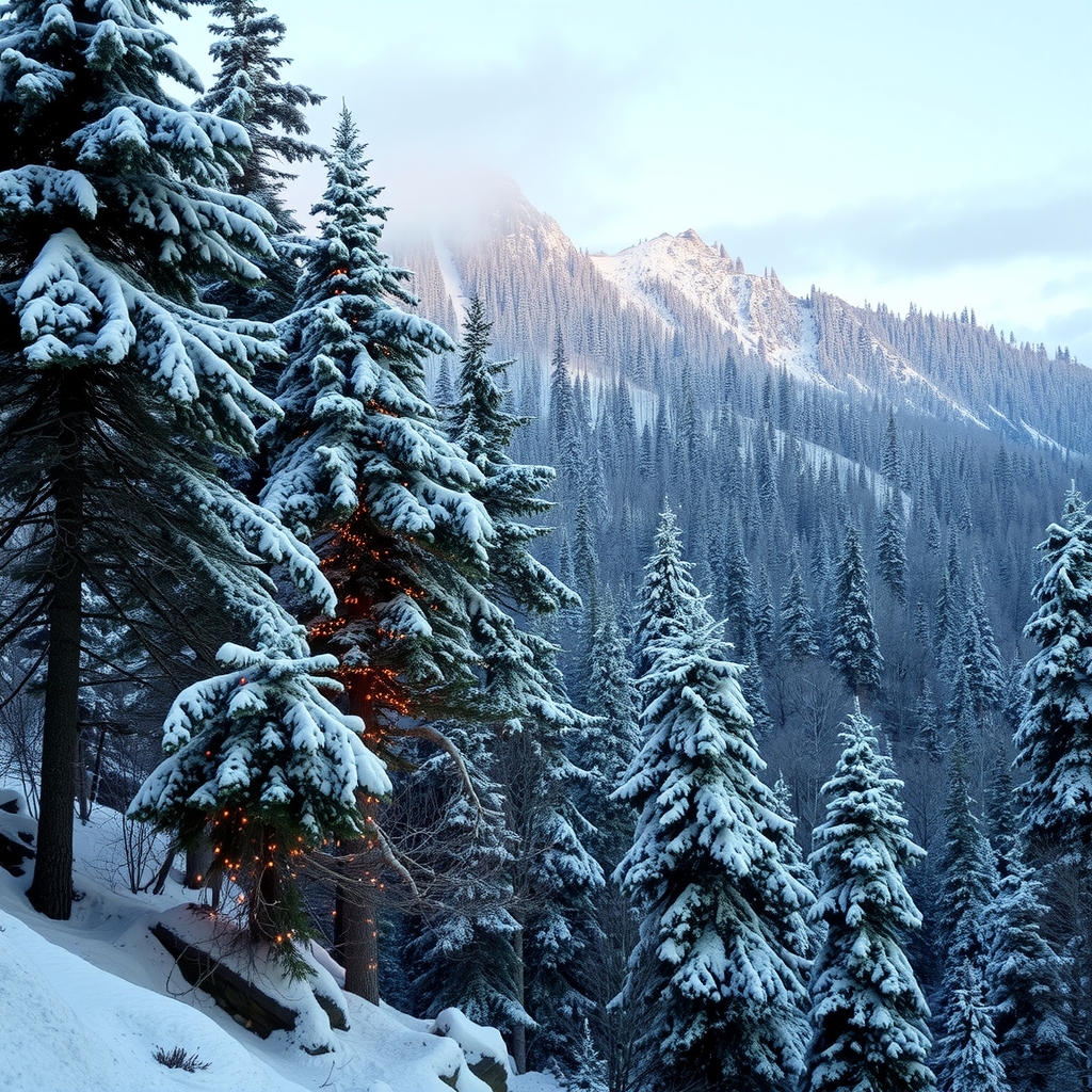 christmas forest in the mountains by मुफ्त एआई छवि जनरेटर - बिना लॉगिन के✨ | AIGAZOU