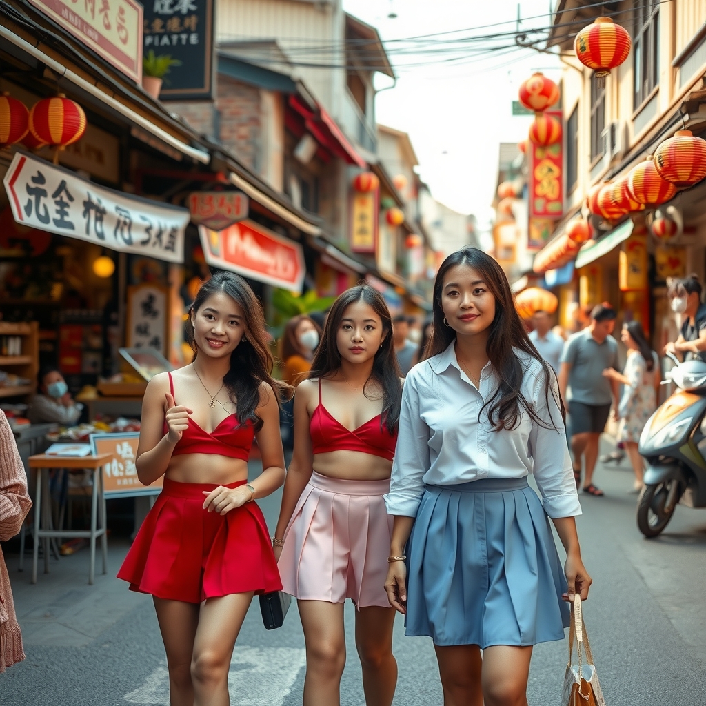 beautiful miniskirt women walking in chinese market by मुफ्त एआई छवि जनरेटर - बिना लॉगिन के✨ | AIGAZOU