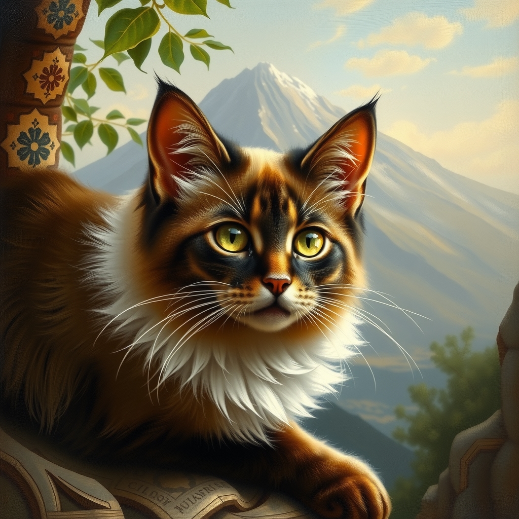 balinese cat with vesuvius background italian painting style 19th century by मुफ्त एआई छवि जनरेटर - बिना लॉगिन के✨ | AIGAZOU