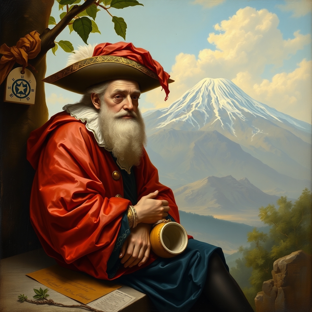 pulcinella with vesuvius background italian painting 19th century by Générateur d'images par IA gratuit - Aucune connexion nécessaire✨ | AIGAZOU