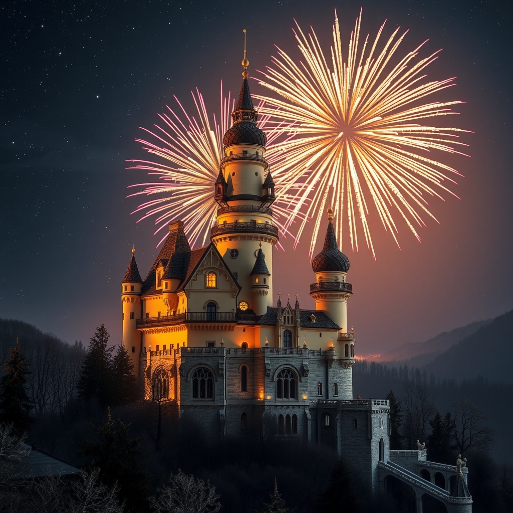 new years eve fireworks neuschwanstein castle by मुफ्त एआई छवि जनरेटर - बिना लॉगिन के✨ | AIGAZOU