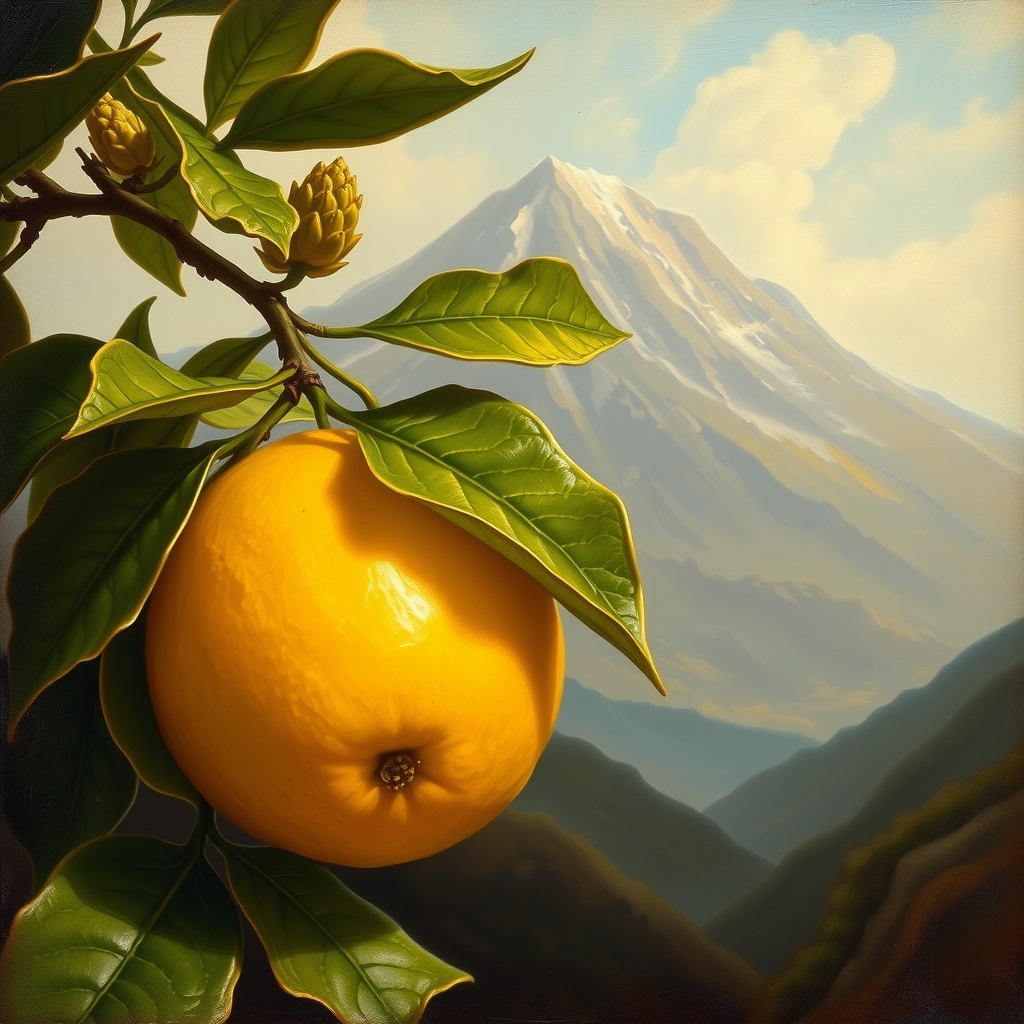 lemons with vesuvius in the background italian painting style of the 19th century by मुफ्त एआई छवि जनरेटर - बिना लॉगिन के✨ | AIGAZOU