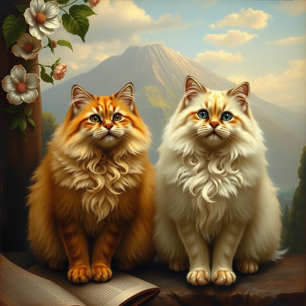 two persian cats with vesuvius background italian painting 19th century by मुफ्त एआई छवि जनरेटर - बिना लॉगिन के✨ | AIGAZOU