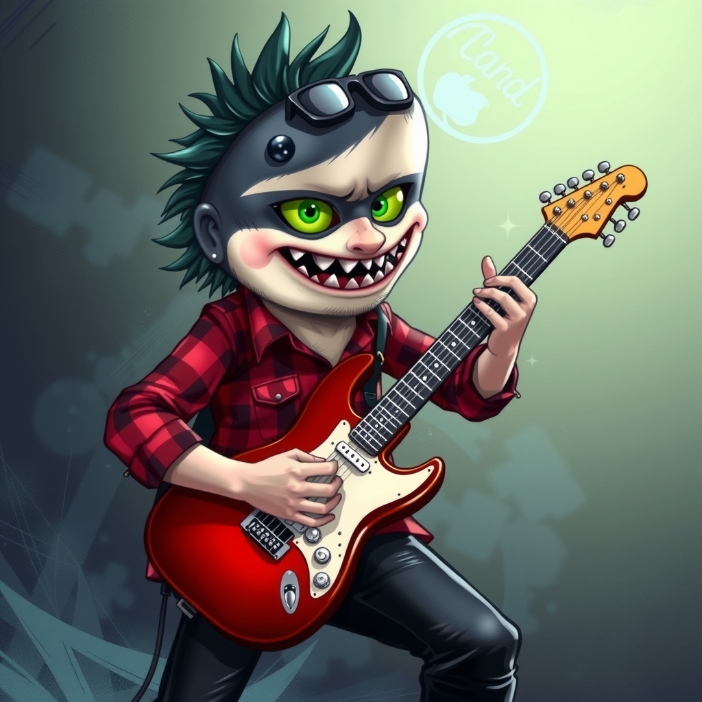 a green eyed punk haired shark in a red checkered shirt by मुफ्त एआई छवि जनरेटर - बिना लॉगिन के✨ | AIGAZOU