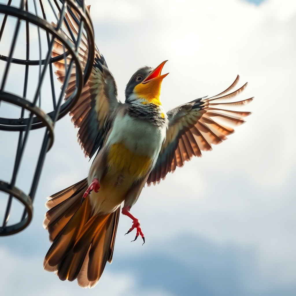 a free bird escaping cage embracing sky by मुफ्त एआई छवि जनरेटर - बिना लॉगिन के✨ | AIGAZOU