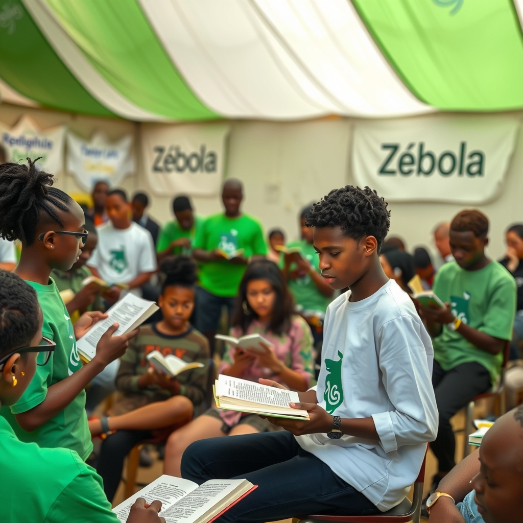 young artists read poems in zebola space by मुफ्त एआई छवि जनरेटर - बिना लॉगिन के✨ | AIGAZOU