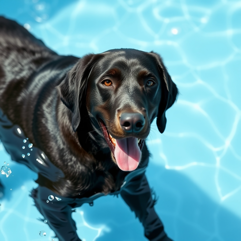 black flat coated retriever swimming by मुफ्त एआई छवि जनरेटर - बिना लॉगिन के✨ | AIGAZOU