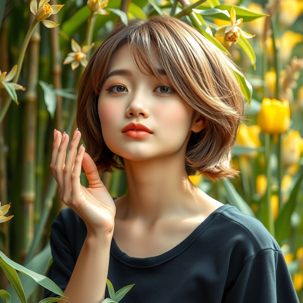 beautiful collarbone yellow cute idol 19 short cut by मुफ्त एआई छवि जनरेटर - बिना लॉगिन के✨ | AIGAZOU