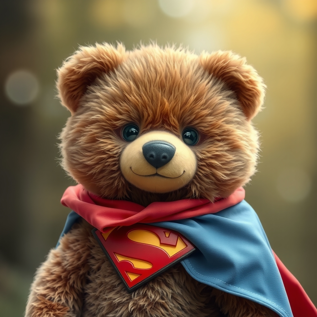 a fluffy brown bear with a sweet superhero cape by मुफ्त एआई छवि जनरेटर - बिना लॉगिन के✨ | AIGAZOU