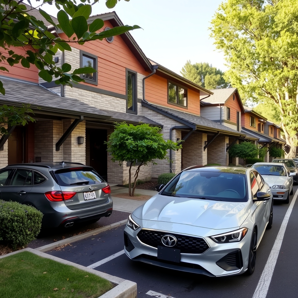 houses with private parking spaces in front by Générateur d'images par IA gratuit - Aucune connexion nécessaire✨ | AIGAZOU