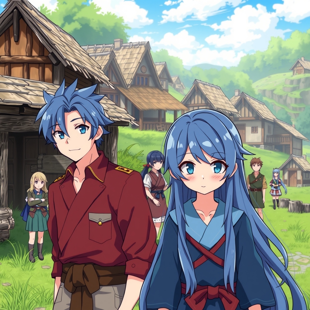 anime village girl guy blue hair by Générateur d'images par IA gratuit - Aucune connexion nécessaire✨ | AIGAZOU