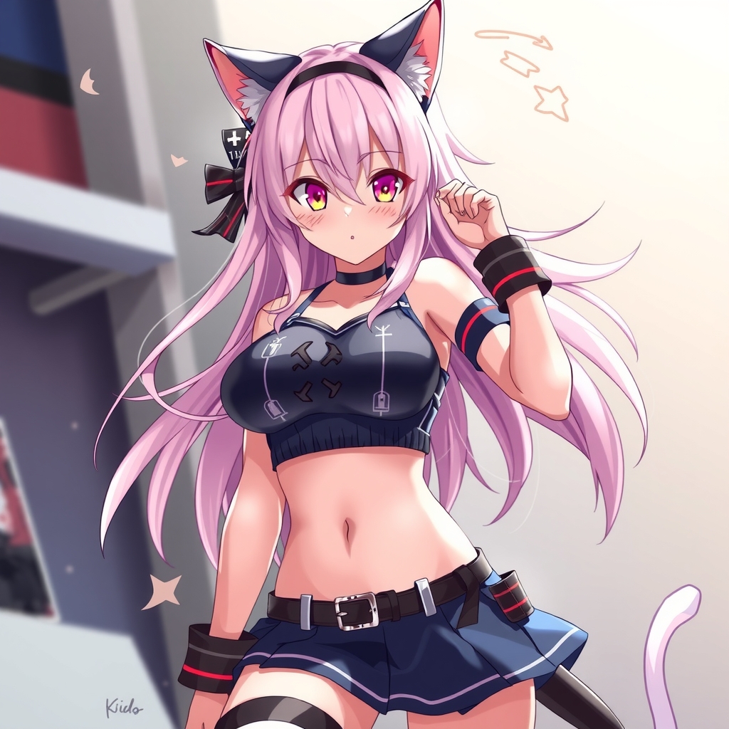 anime style cat girl with large breasts and mini skirt by मुफ्त एआई छवि जनरेटर - बिना लॉगिन के✨ | AIGAZOU