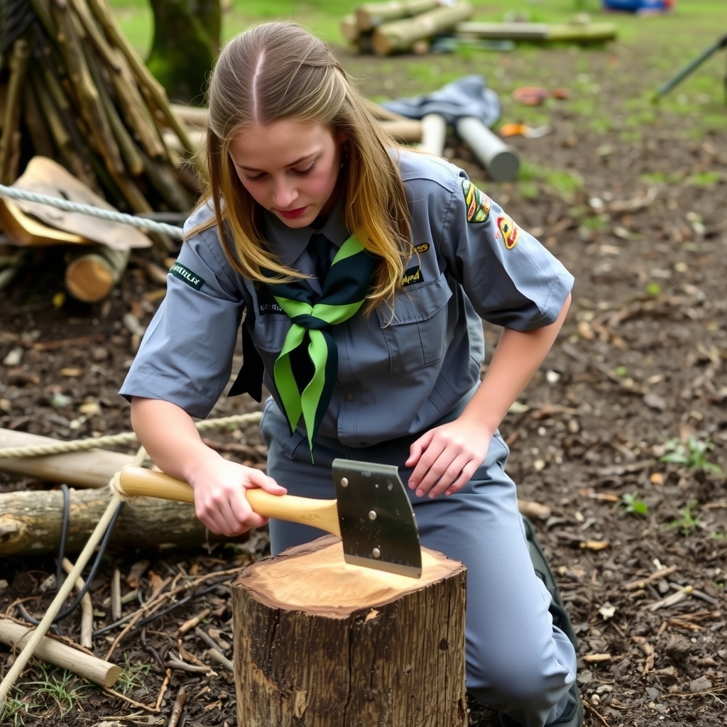 a scout chopping wood with focus by मुफ्त एआई छवि जनरेटर - बिना लॉगिन के✨ | AIGAZOU