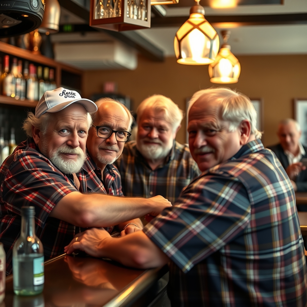 group of fifty year old men at bar by मुफ्त एआई छवि जनरेटर - बिना लॉगिन के✨ | AIGAZOU