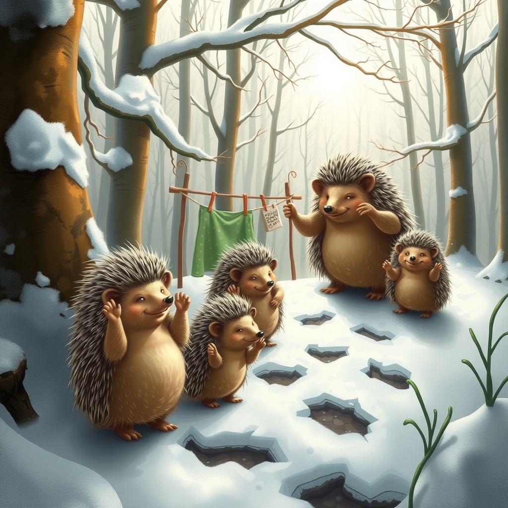 snowy fairy tale forest with hedgehog family by मुफ्त एआई छवि जनरेटर - बिना लॉगिन के✨ | AIGAZOU