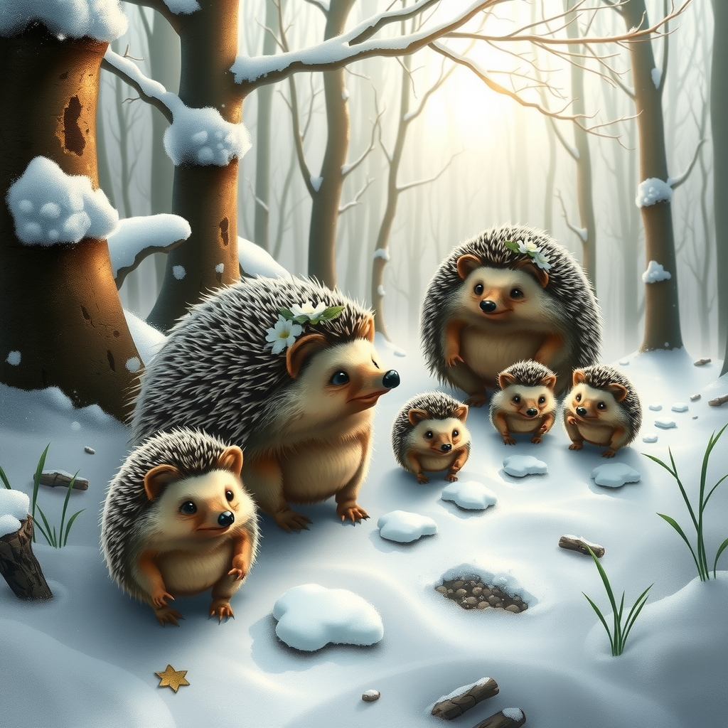 snowy fairy tale forest with hedgehogs by Générateur d'images par IA gratuit - Aucune connexion nécessaire✨ | AIGAZOU