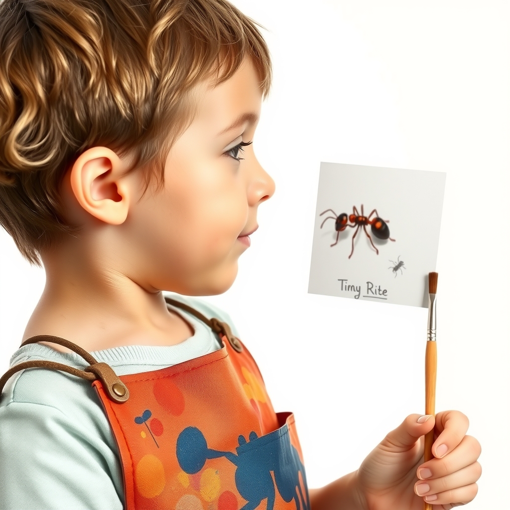 a child painting a tiny ant with a smudged apron by Générateur d'images par IA gratuit - Aucune connexion nécessaire✨ | AIGAZOU