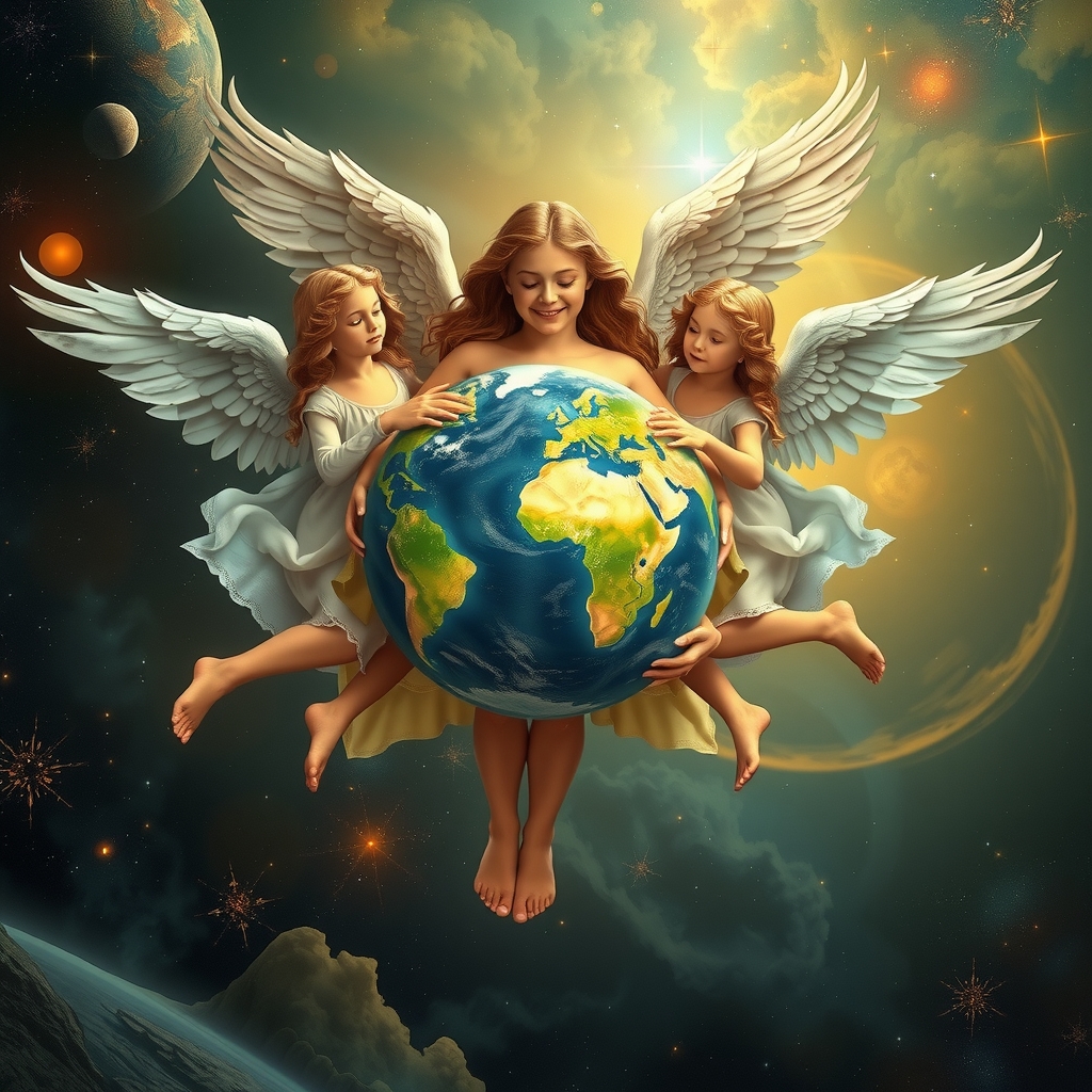 angels in the universe hold mother earth by मुफ्त एआई छवि जनरेटर - बिना लॉगिन के✨ | AIGAZOU