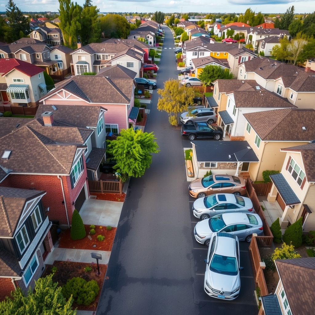 many houses with private parking spaces in front by मुफ्त एआई छवि जनरेटर - बिना लॉगिन के✨ | AIGAZOU