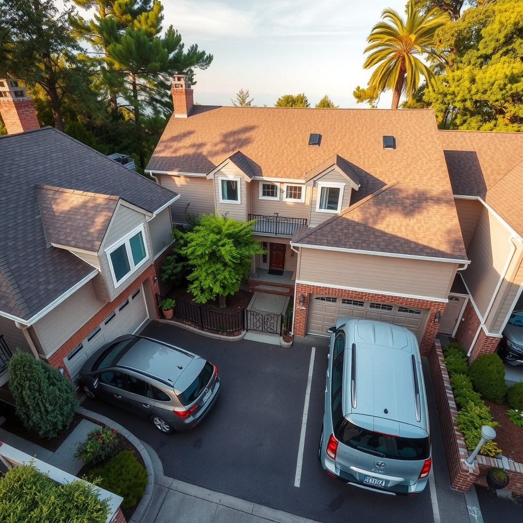 houses with private parking spaces in front of the door perspective from above by Générateur d'images par IA gratuit - Aucune connexion nécessaire✨ | AIGAZOU