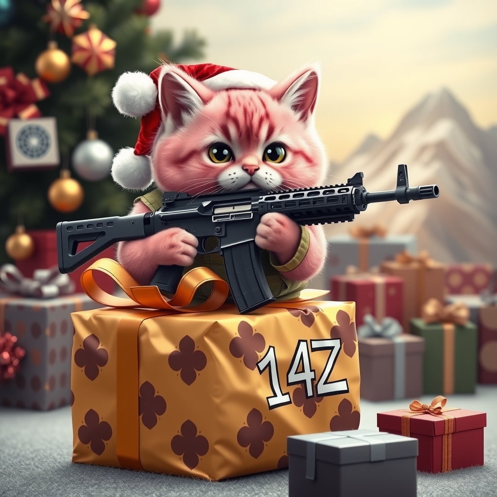 cute pink cat shooting assault rifle by मुफ्त एआई छवि जनरेटर - बिना लॉगिन के✨ | AIGAZOU