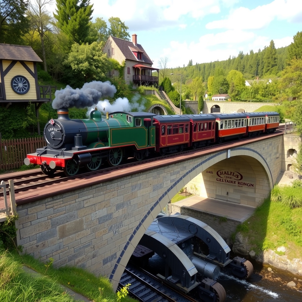 steam locomotive with 5 cars on bridge by मुफ्त एआई छवि जनरेटर - बिना लॉगिन के✨ | AIGAZOU