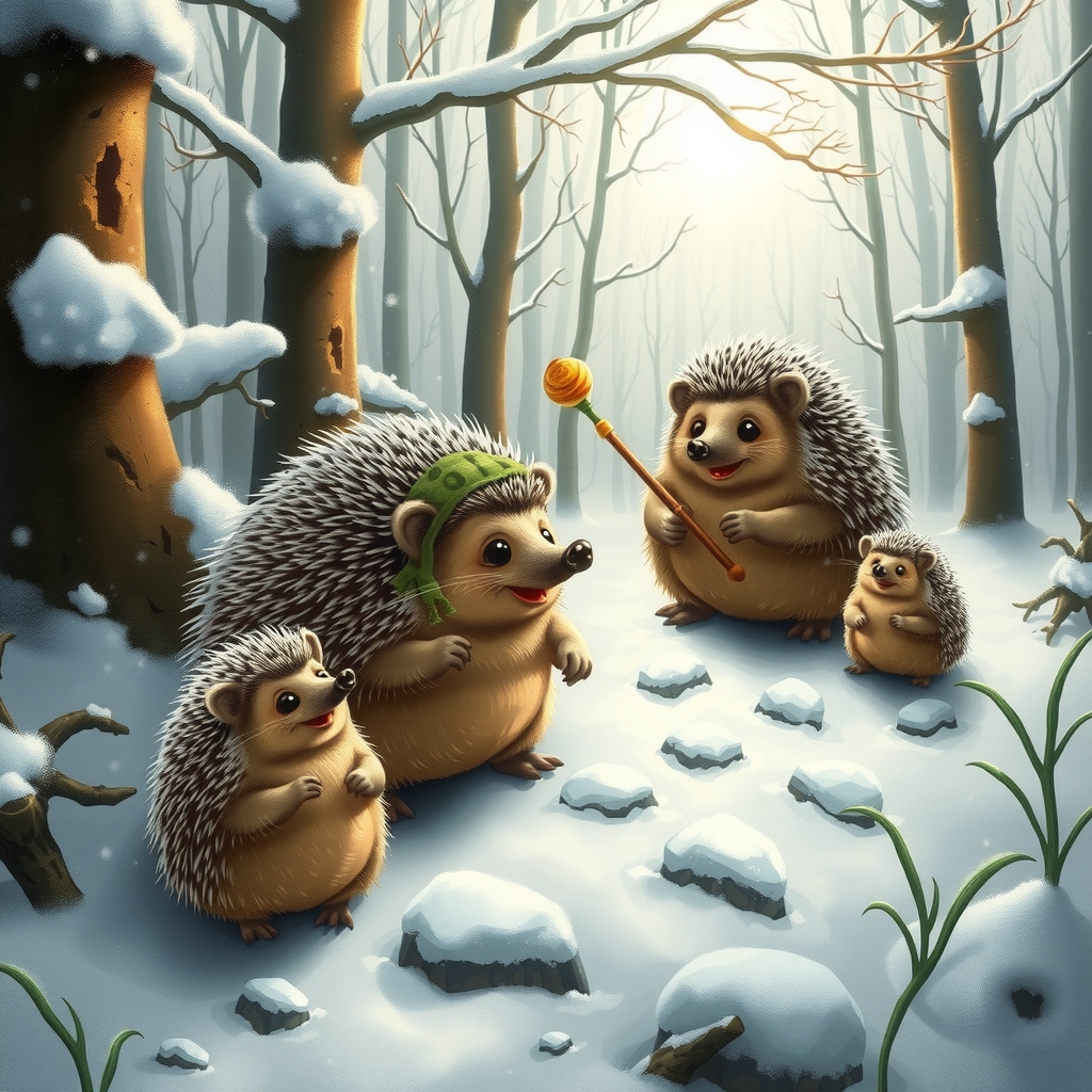 snowy fairy tale forest with hedgehogs by Générateur d'images par IA gratuit - Aucune connexion nécessaire✨ | AIGAZOU