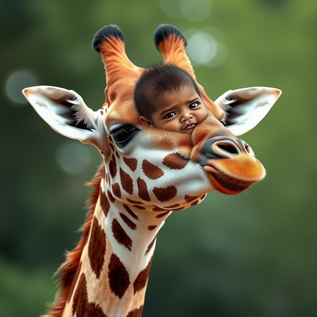 a giraffe with a black baby head by मुफ्त एआई छवि जनरेटर - बिना लॉगिन के✨ | AIGAZOU