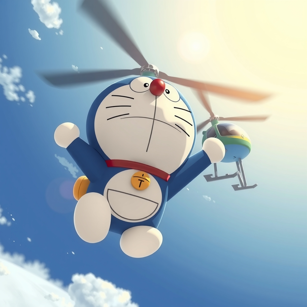 doraemon with takecopter flying in the sky by मुफ्त एआई छवि जनरेटर - बिना लॉगिन के✨ | AIGAZOU