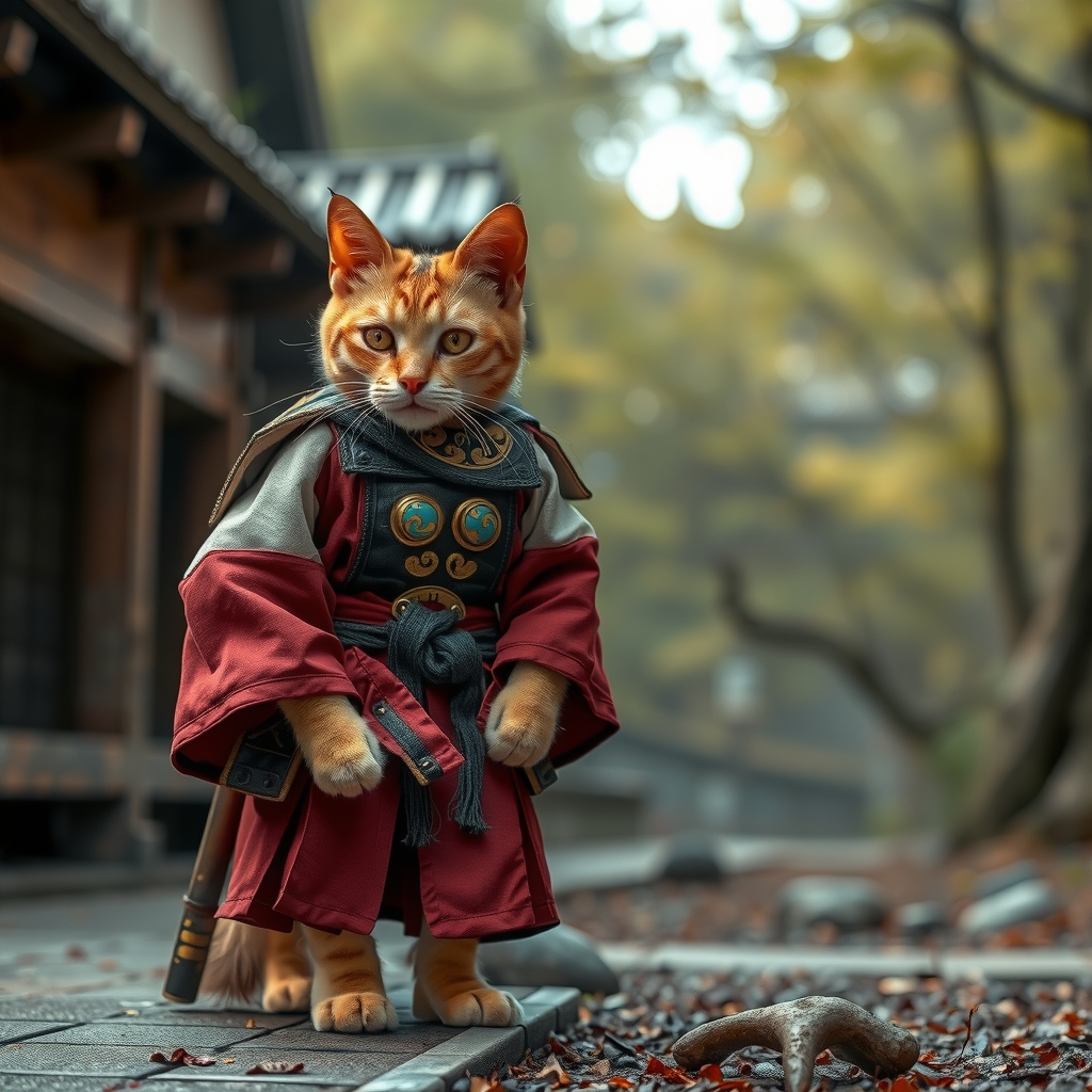 a cat standing like a samurai and a person by मुफ्त एआई छवि जनरेटर - बिना लॉगिन के✨ | AIGAZOU