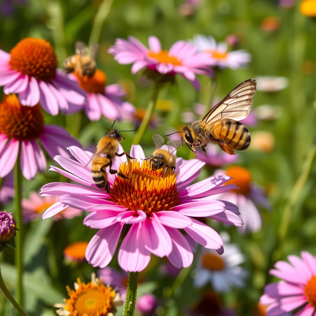 bees and butterflies feeding on flower nectar by मुफ्त एआई छवि जनरेटर - बिना लॉगिन के✨ | AIGAZOU