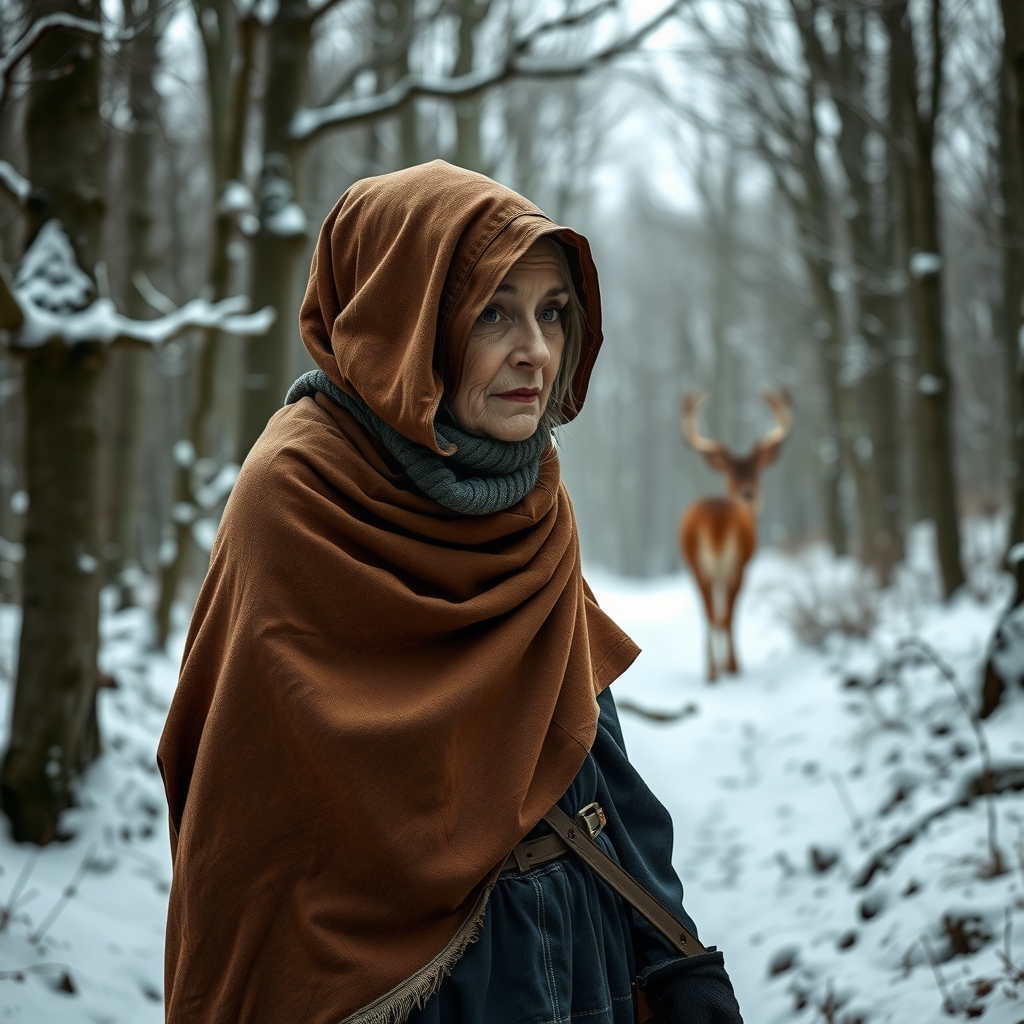 an old woman with worn brown cloak in a fairy tale by Générateur d'images par IA gratuit - Aucune connexion nécessaire✨ | AIGAZOU