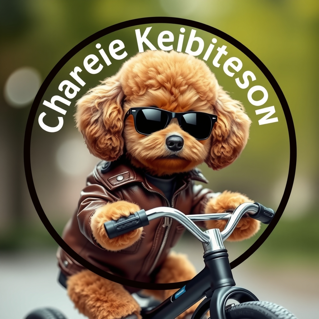 charlie kebbitt son logo with round glasses and leather jacket driving tricycle by मुफ्त एआई छवि जनरेटर - बिना लॉगिन के✨ | AIGAZOU