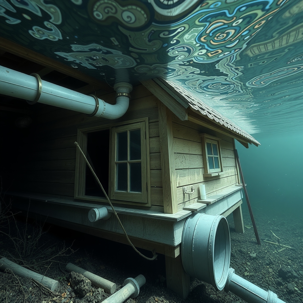 a house built under the water pipe by मुफ्त एआई छवि जनरेटर - बिना लॉगिन के✨ | AIGAZOU