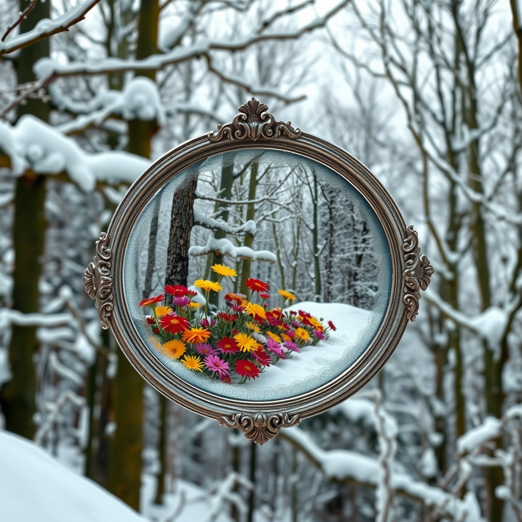 an old silver bordered oval mirror floats by मुफ्त एआई छवि जनरेटर - बिना लॉगिन के✨ | AIGAZOU