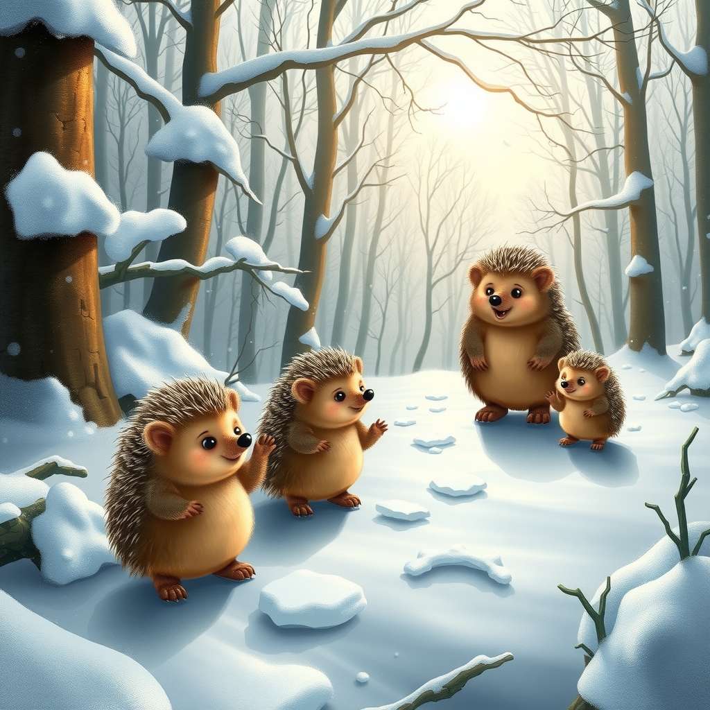 snowy fairy tale forest with hedgehog family by मुफ्त एआई छवि जनरेटर - बिना लॉगिन के✨ | AIGAZOU